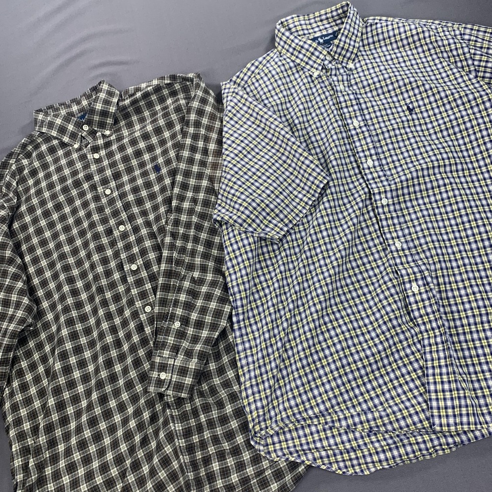 Ralph Lauren Shirt Lot Men XL Plaid Blake Short SLV & Classic Fit Plaid Long SLV
